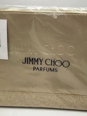 Jimmy Choo Beige Toiletry Pouch with Embossed Logo